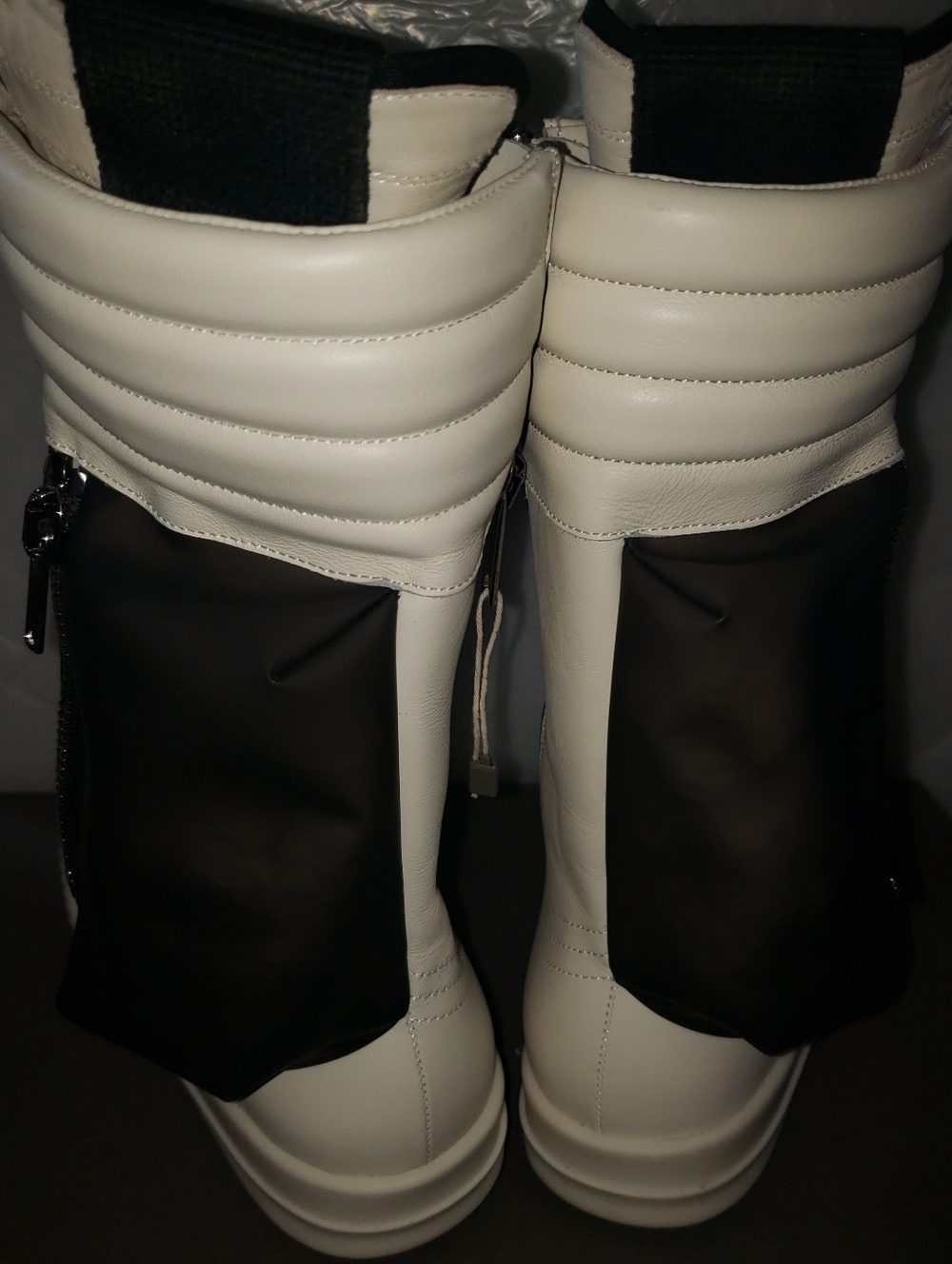 Rick Owens Cargo Basket Milk Black HipTop Leather Flesh Black Pocket Sneakers